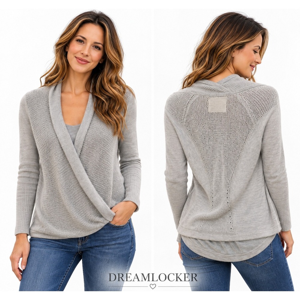 Anthropologie Angel of the North Sweater Small Gray Knit Wrap Boho Wool Blend